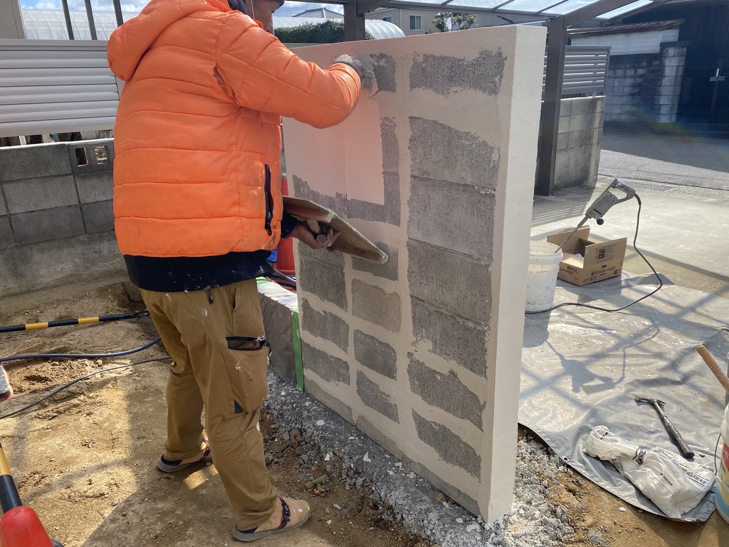 門壁左官工事【香川県高松市岡本町・Ｍ様邸】 (株)カインズガーデン｜香川県の庭壁塀・外まわり工事店