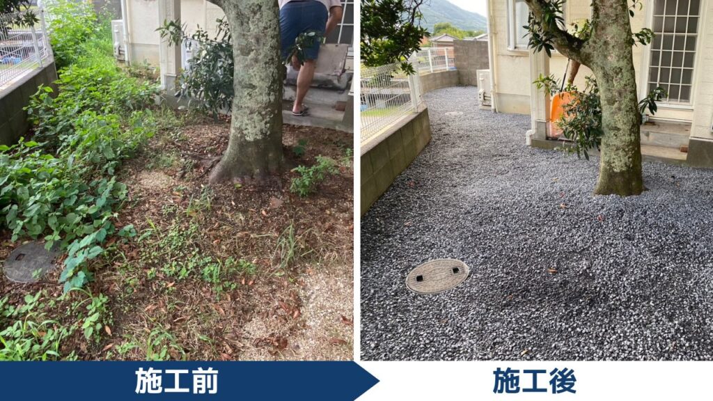 【高松市ＴＫ様邸】雑草対策工事㊗完工✨裏庭スッキリお手入れ要らず♪ (株)カインズガーデン｜香川県の庭リフォーム工事，庭仕舞い