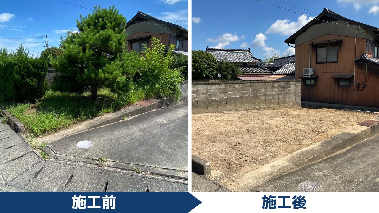 【綾川町ＫＵ様邸】庭木や植栽・雑草撤去でスッキリ✨庭リフォーム工事㊗完工 (株)カインズガーデン｜香川県の庭仕舞い工事，雑草対策