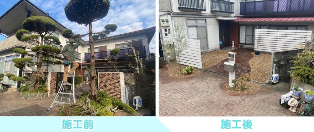 【三豊市高瀬町Ｎ様邸】スッキリ爽快✨庭仕舞い工事＆玄関周りは洋風オシャレに㊗完工 (株)カインズガーデン｜香川県の庭リフォーム工事