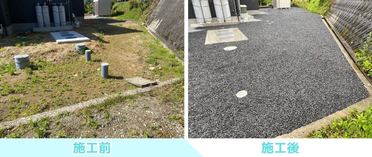 【綾川町U様邸】正面~裏庭の土の面、雑草撤去し全面雑草対策工事㊗完工 (株)カインズガーデン|香川県の仕舞い工事 【綾川町U様邸】正面~裏庭の土の面、雑草撤去し全面雑草対策工事㊗完工 (株)カインズガーデン|香川県の仕舞い工事