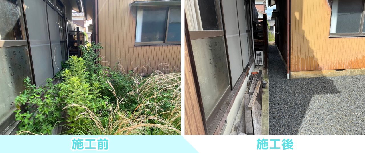 【多度津町Ｙ様邸】正面も裏庭もスッキリ爽快✨庭木撤去＆雑草対策工事㊗完工 (株)カインズガーデン｜香川県の庭仕舞い工事
