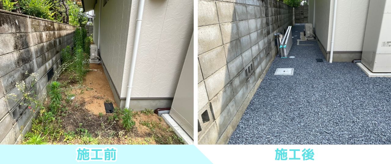 【綾川町ＭＩ様邸】風情ある枯山水風雑草対策✨カッコイイ駐車場や物置㊗完工 (株)カインズガーデン｜香川の庭リフォーム工事，庭仕舞い