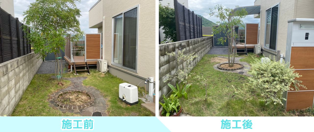 【坂出市Ａ様邸】カーポートとテラス屋根追加・パネル交換・植栽移設㊗完工 (株)カインズガーデン｜香川県の庭リフォーム工事