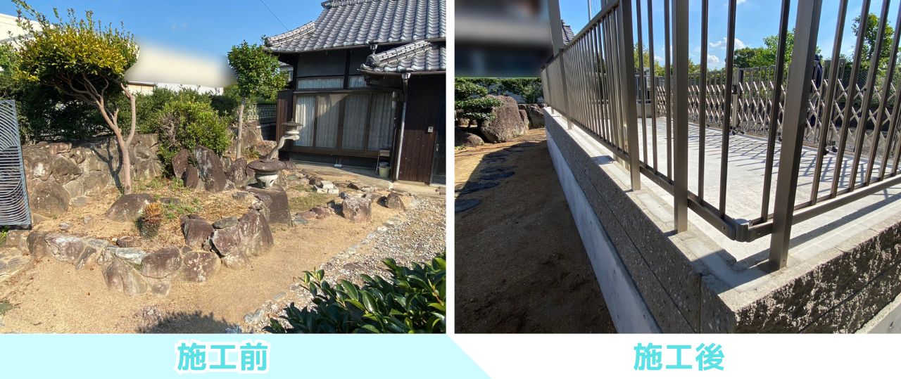 【綾川町ＭＯ様邸】カーポート＆門扉完備で格好良い✨駐車場拡張工事㊗完工 (株)カインズガーデン｜香川県の庭リフォーム工事