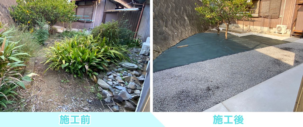 【綾川町Ｍ様邸】庭じまい工事㊗完工｜駐車場広々！お庭は防草シート＆砂利でスッキリ爽快仕上げ✨ (株)カインズガーデン