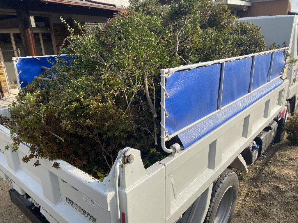 【綾川町Ｔ様邸】庭じまい工事着工⛑｜生垣や庭木庭石を撤去し、スッキリ土間コンクリートにします (株)カインズガーデン