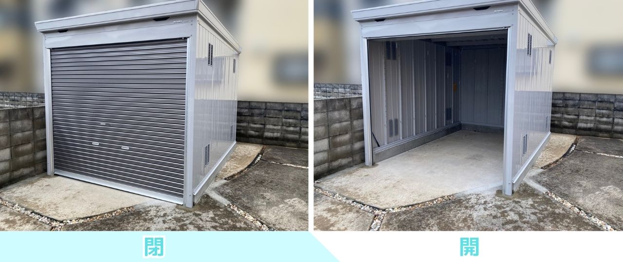 【香川町Ｖ様邸】バイクガレージ工事㊗完工｜間口広々！ハイルーフタイプの格好良いバイク保管庫完成✨ (株)カインズガーデン