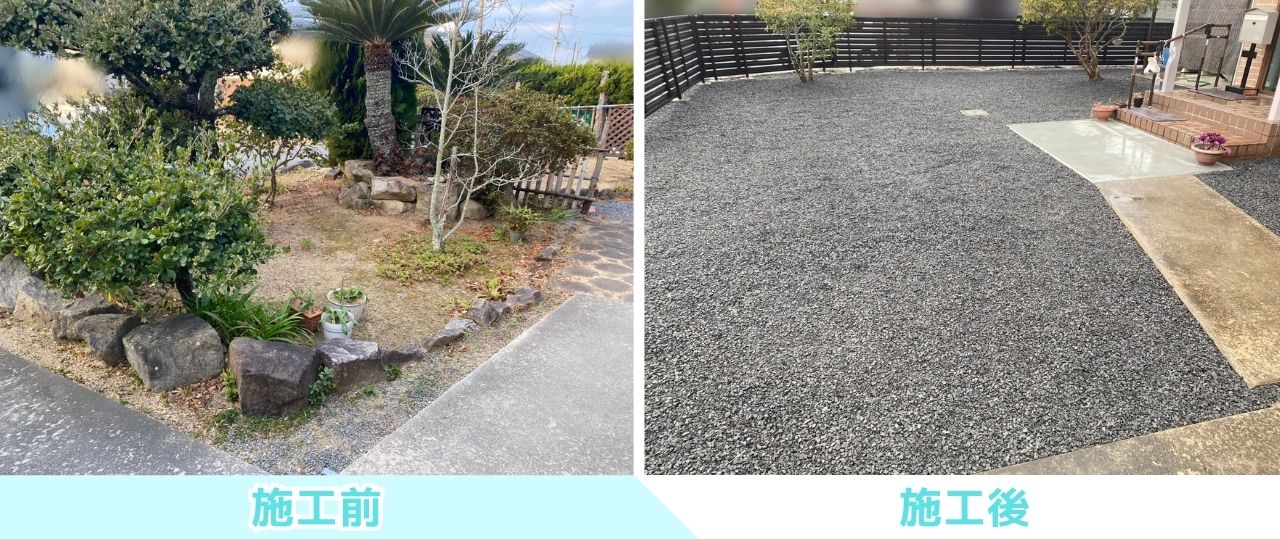 【綾川町Ｓ様邸】庭仕舞い工事㊗完工｜お庭は雑草対策バッチリ👍目隠しフェンスで囲いスッキリ完了✨ (株)カインズガーデン