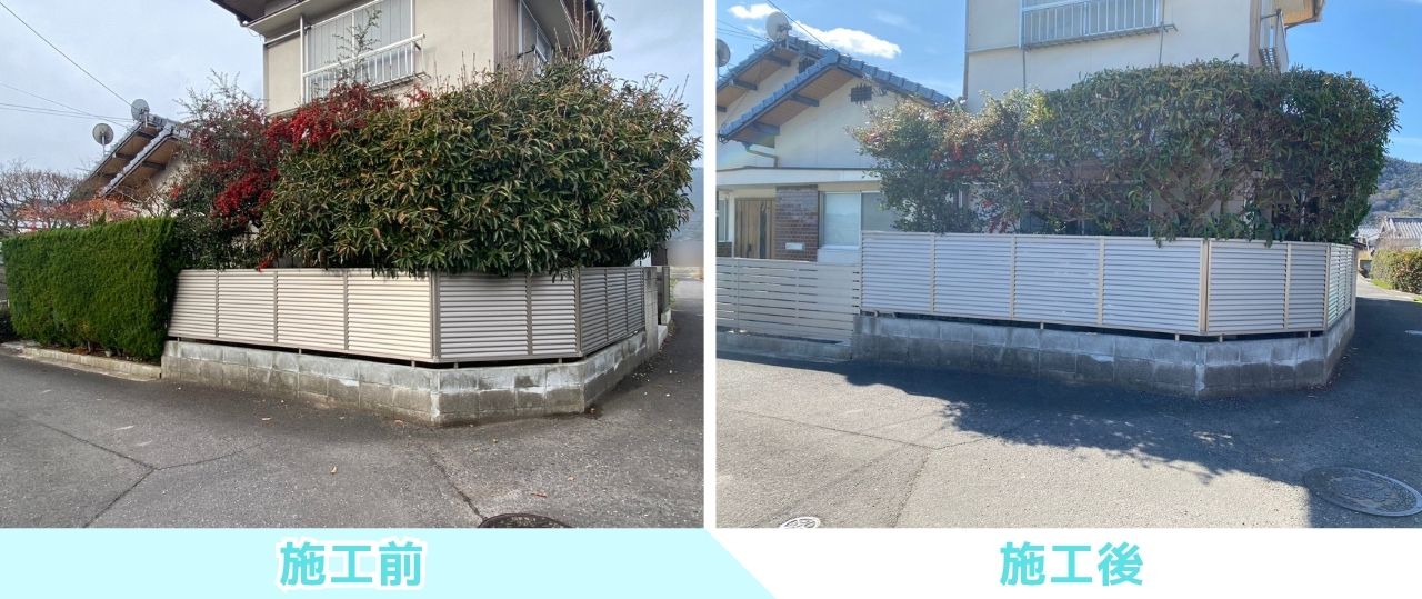 【高松市Ｋ様邸】庭仕舞い工事㊗完工｜生垣や花壇撤去し雑草対策＆和テイストの玄関周りもスッキリ完了 (株)カインズガーデン