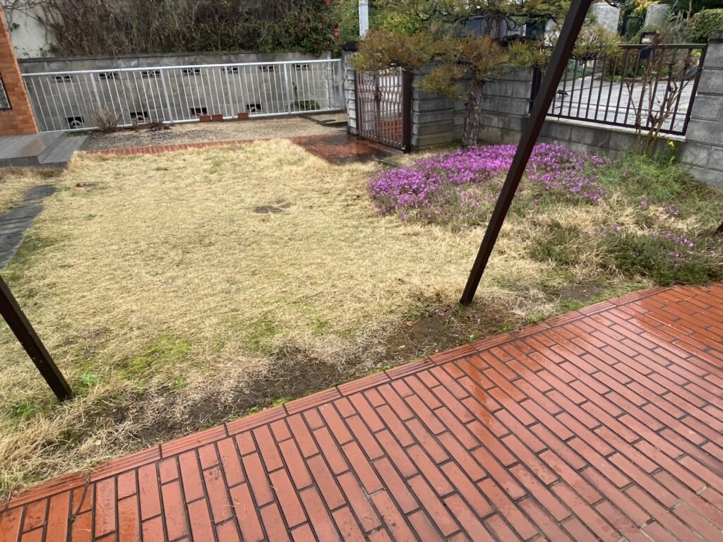 【高松市ＫＵ様邸】雑草対策＆庭仕舞い工事着工⛑｜庭木植栽・天然芝花壇撤去、波板やドアパネルも交換 (株)カインズガーデン