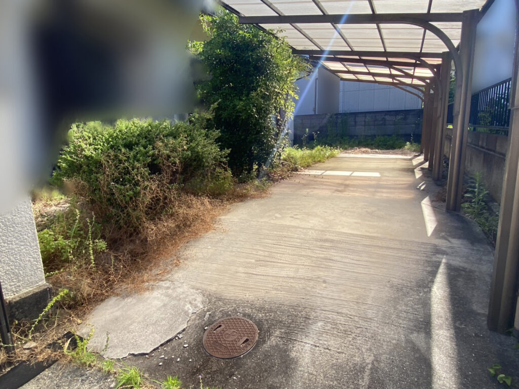 【綾川町Ｋ様邸】雑草対策＆庭仕舞い工事着工⛑｜門扉や玄関周りの庭木植栽撤去，お家周りの雑草撤去 (株)カインズガーデン