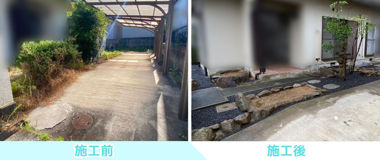 【綾川町Ｋ様邸】雑草対策＆庭仕舞い工事㊗完工｜防草シートや砂利で裏庭＆玄関周りもスッキリ完了✨ (株)カインズガーデン